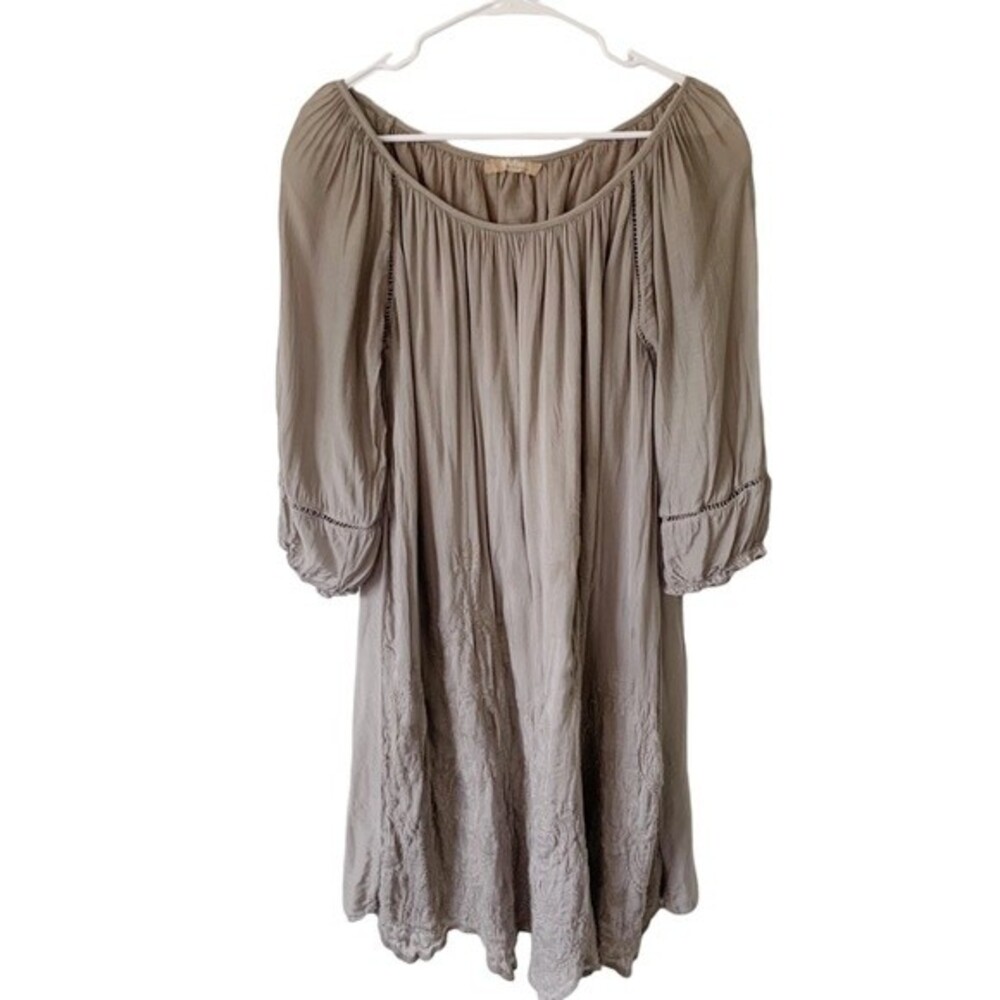 Giulia Sage Green/Brown 3/4 Sleeves Light Weight Knee Length Dress Lace Size M
